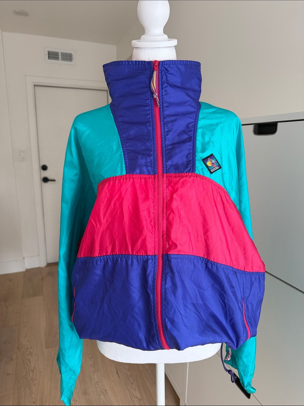 Colorblock Windbreaker Jacket - Teal, Pink & Purple